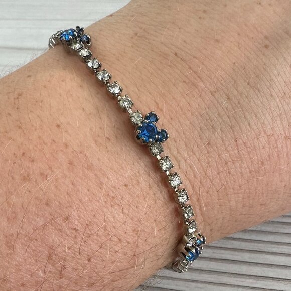 Vintage Mickey Mouse Crystal & Sapphire Inspired Tennis Bracelet - Picture 1 of 10